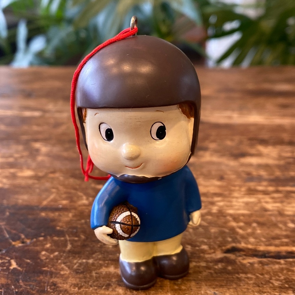 Vintage Wobble Head Football Player Ornament Hang or Clip-on